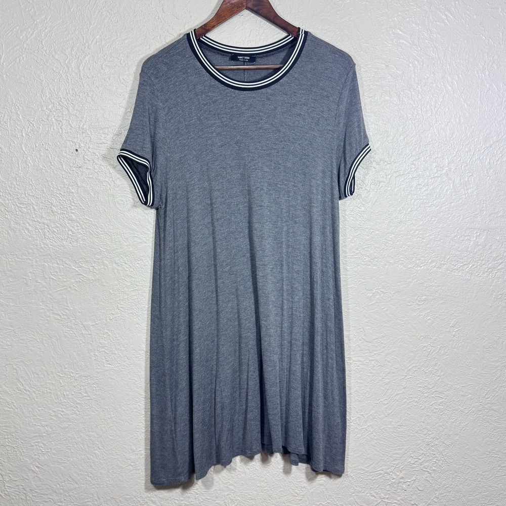 MRT 1030 T-Shirt Dress 1X Ringer‎ A-Line Utility Lagenlook Minimalist Scandi USA